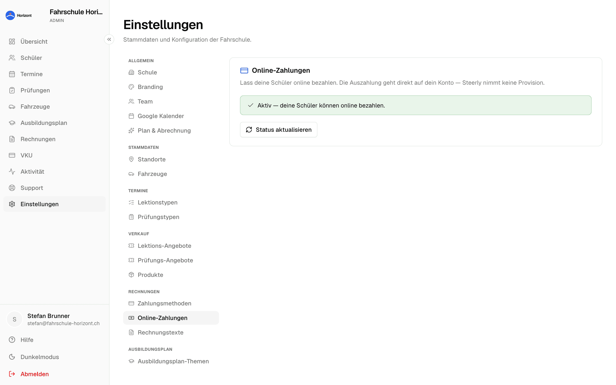 Einstellungen → Online-Zahlungen mit Stripe-Verbindung