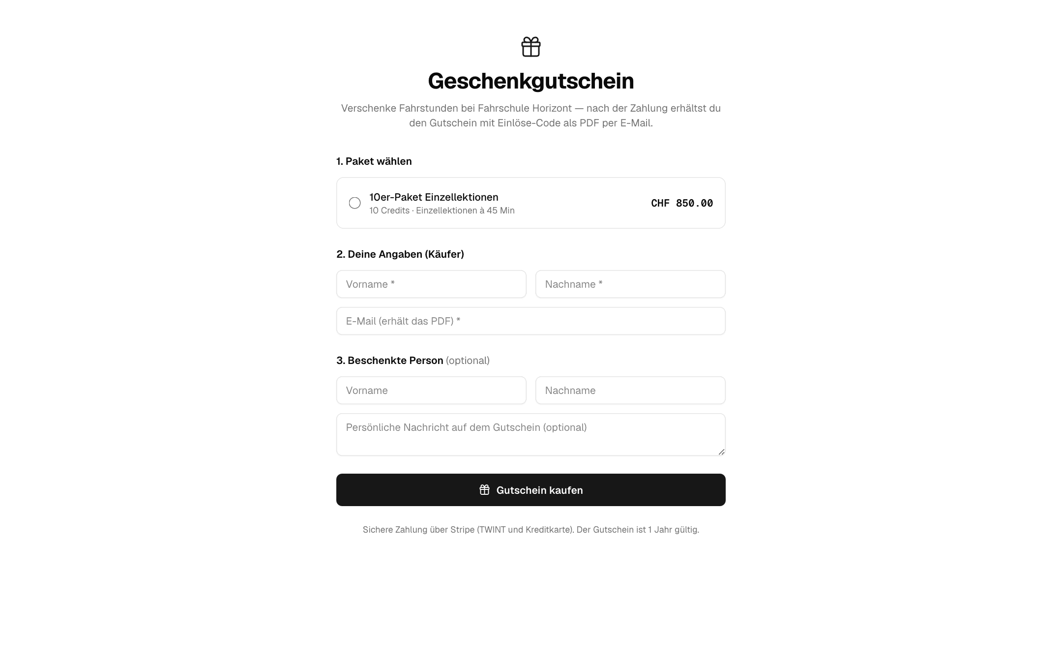 Öffentlicher Gutschein-Shop der Fahrschule mit Angeboten