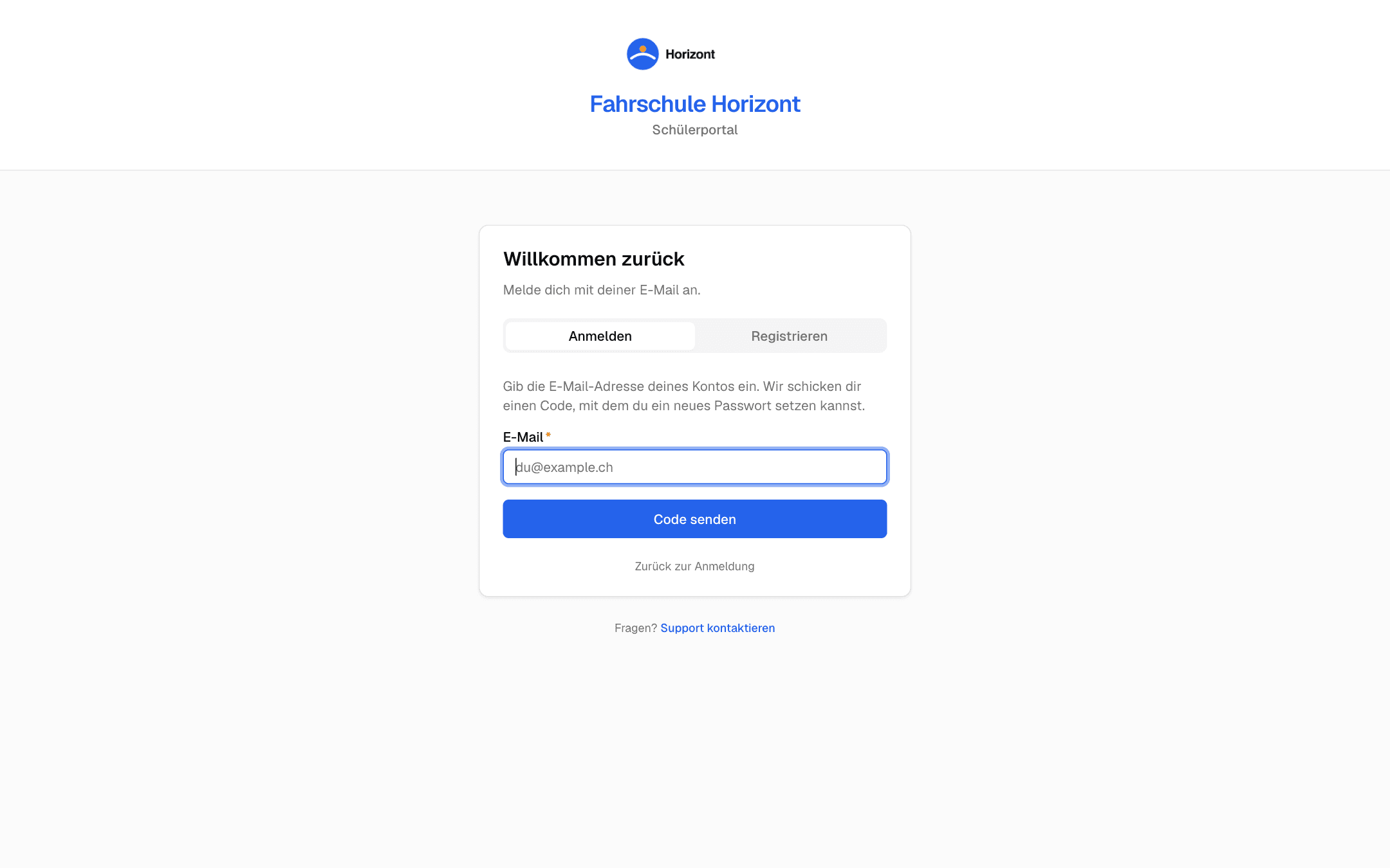 Formular «Passwort vergessen» mit E-Mail-Feld